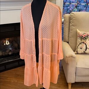 EST 1946 - Peach Sheer Tiered Kimono - EUC - XL